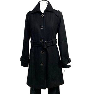 Calvin Klein NWT Elegant Women's Black Wool Blend Coat Military Inspired